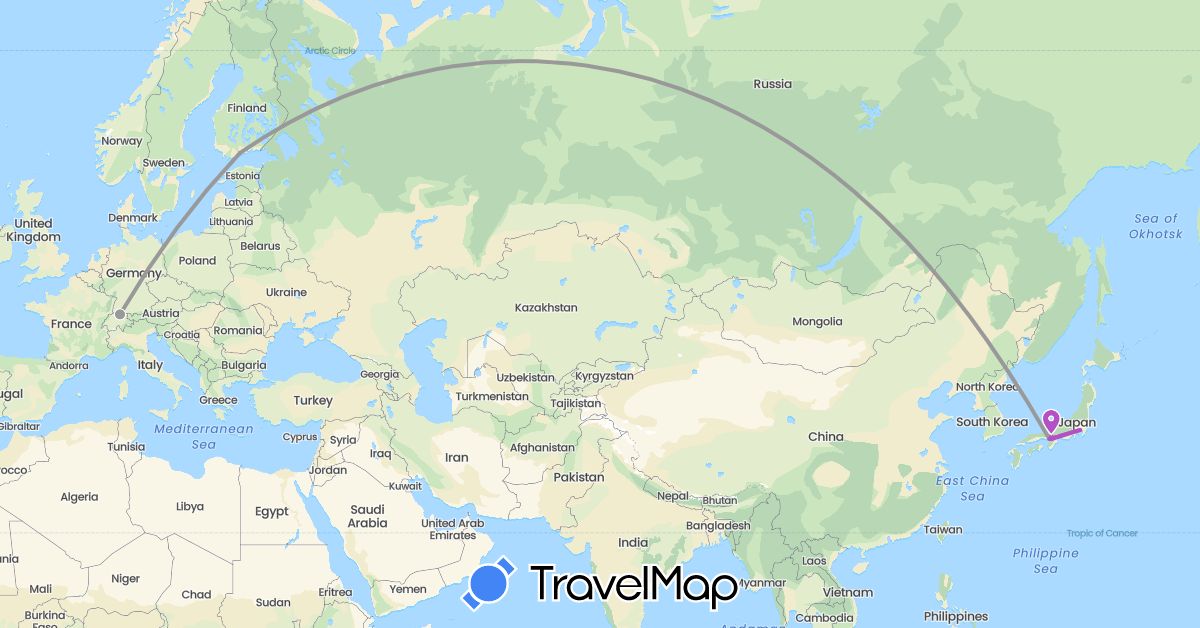 TravelMap itinerary: driving, plane, train in Switzerland, Finland, Japan (Asia, Europe)